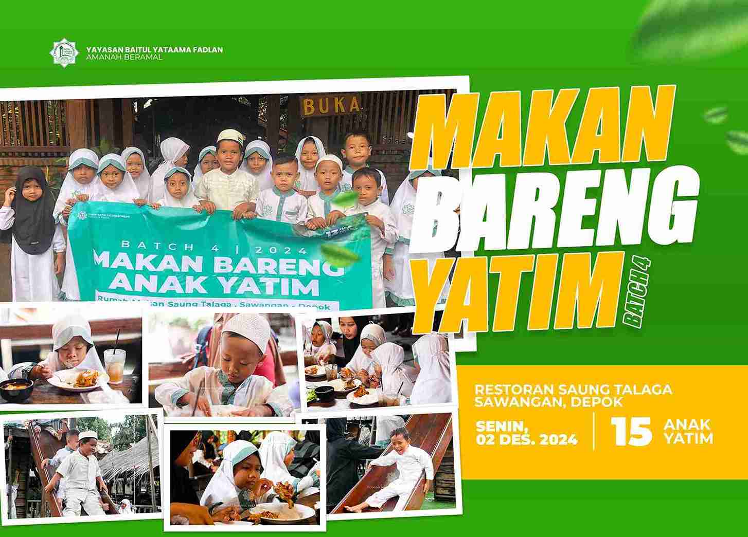 Kebersamaan Indah: Makan Bersama Anak Yatim di Saung Telaga Sawangan